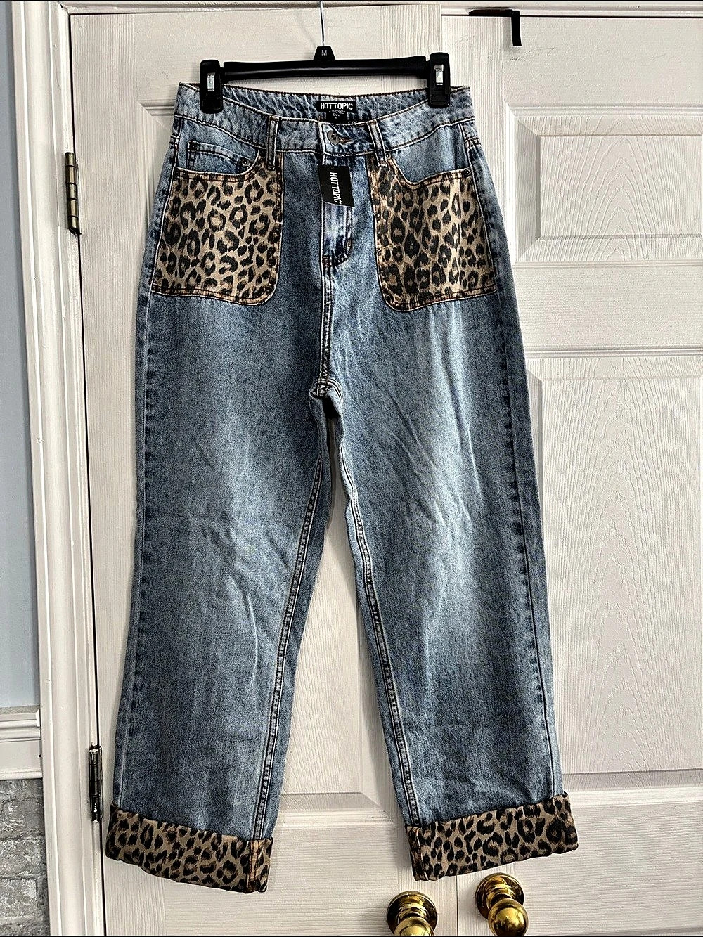 Hot Topic Leopard Detail Mom Jeans Blue & Brown size 9